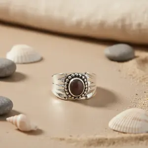 Anillo Cruzado Romántico de Plata de Ley 925 con Baño de Rodio e Incrustaciones de Piedra Natural o Circonita - Product Image 1