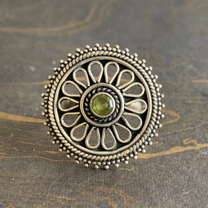 Designer Boho Statement Platinum Gemstone <b>Ring</b> (9.1 Grams) Handmade with <b>Peridot</b> Rhodium Plated for Everyday Wear - Product Image 1