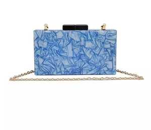 Pochette en résine acrylique bleue à paillettes, imitation perle, plaqué or, luxe, papillon, charme solide, sac complet, ensemble pour femmes, mariage - Product Image 1