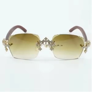 New Cross Fully Inlaid Diamond Factory Glasses <b>Sunglasses</b> Original Wood Legs and 58MM Cut <b>Lenses</b> - Product Image 2