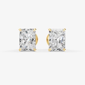 Aretes Solitarios Clásicos con Diamantes Cultivados en Laboratorio de Corte Radiante de 0.52 Quilates, EF-VVS2, en Oro Sólido de 14K, para Uso Diario, Regalo - Product Image 5