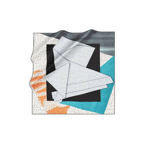 Écharpe longue en soie satinée avec motif géométrique design - Product Image 1