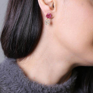 Pendientes de rubí con circonita para mujer, diseño Redondo, joyería de plata de ley 925 - Product Image 3