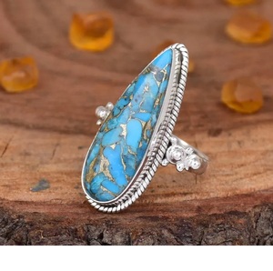 Boho แหวนเทอร์คอยส์สีฟ้าทองแดงรูปหยดน้ำตาอัญมณี925สำหรับผู้หญิง - Product Image 3