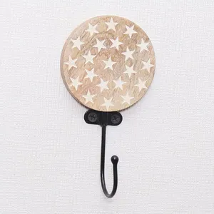 Mughalcrafts Versatile Brown <b>Wooden</b> <b>Hooks</b> Star Pattern Wall <b>Hooks</b> for Hanging Clothing Bags Tools Jewelry in Kitchen Bathroom - Product Image 3