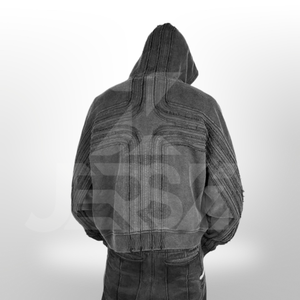 เสื้อฮู้ดผ้าฟลีซผ้าฝ้ายถักแบบ100% สามารถปรับแต่งได้สีดำทรงหลวมเข้ารูปไหล่ตกแบบสตรีทแวร์ - Product Image 3