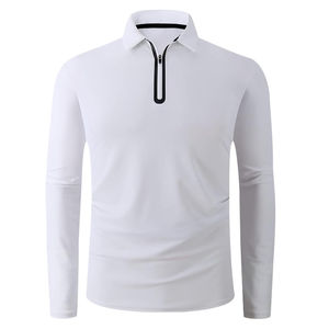 Vente en gros de polos de golf aux couleurs unies pour hommes, polyester, spandex, extensible dans les 4 sens, manches longues, golf pour hommes - Product Image 4