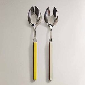 Magnifique ensemble d'ustensiles de service à salade en bois vernis à la main avec longue poignée ronde avec emballage personnalisé - Product Image 5