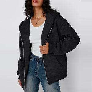 Sweat à capuche oversize en molleton épais pour femme, imprimé vintage délavé, fermeture éclair sur le devant, streetwear d'hiver, écologique - Product Image 3