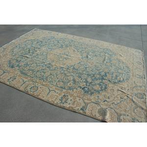 Alfombra Vintage Extra Grande de 7.1x10.1 pies, Alfombra Turca Azul Sólida - Product Image 4