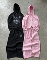 Ensemble de survêtement unisexe 2 pièces avec veste zippée et pantalon de survêtement à coupe large, effet délavé tie-dye, ourlet à cordon de serrage, style streetwear