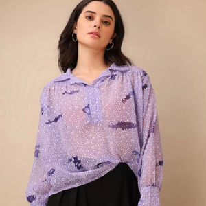 Impreso Púrpura Abstracto Impreso Cuello Mangas completas Cómodo Casual Top - Product Image 1