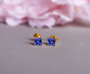 Tanzanite Square Stud Earrings <b>Yellow</b> 925 Sterling Silver 14K Gold Plated 4MM Elegant Gemstone Jewelry For Women - Product Image 1