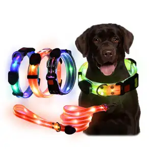 Electronic pet LED collar waterproof illuminating dog leash adjustable with nighttime reflective features pet collar