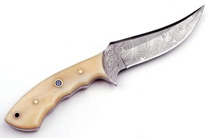 Cuchillo Bushcraft de acero de Damasco hecho a mano con mango de hueso de camello, hoja fija para caza al aire libre, Funda de cuero, tamaño personalizado disponible - Product Image 2
