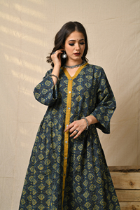 100% coton Boho Chic fabriqué à la main bloc imprimé Indigo robe mi-longue géométrique Ajrakh imprimer main bloc imprimé ligne robe décontracté - Product Image 5