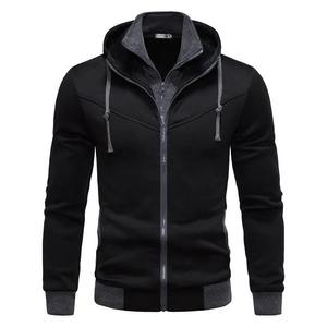 Nouveaux hommes fermeture éclair couleur unie à capuche col montant décontracté mode Durable automne/hiver haut épaule manches à capuche vêtements de sport hommes' - Product Image 1