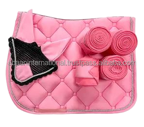 Ensemble de housses de selle matelassées à cheval, personnalisables, tissu en coton mélangé avec cordon argenté design avec logo OEM - Product Image 4