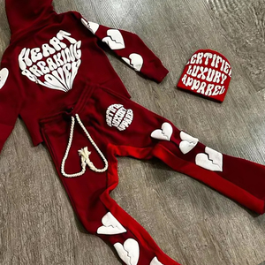 Chándal desgastado con estampado de manga bordada delantera y trasera, forro interior de lana, capucha acoplable, chándal para hombre - Product Image 2