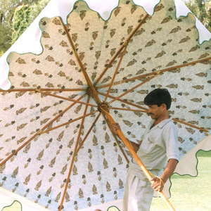 Modern Peach Valance Wooden <b>Frame</b> Parasol Umbrella Manual Control Big Print List Simple Style-New Arrival for Garden Resorts - Product Image 1