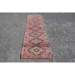 3.2x11.1 ft Turkish Rug, Vintage <b>Runner</b> Rug, <b>Red</b> Brown Camouflage Rug - Product Image 1