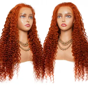 Gember Oranje Kleur 13X4 Lace Front Human Hair Pruiken Brazilian 4X4 Hd Lace Front Pruiken Gember Bruin Deep Wave Human Hair Pruik
