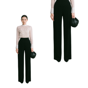 Best-selling Womens Clothing Factory Price Black Straight Women Pants SIKA WIDE LEG PANTS Good Fabric 60% Acetate 40%Polysester - Product Image 1