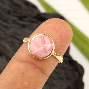 Belle bague d'éternité en rhodochrosite 10x10mm en argent sterling 925 plaqué or 18 carats bijoux fins à la mode fête de mariage des femmes - Product Image 2