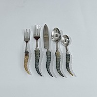 Ensemble de couverts de mariage en acier inoxydable poli miroir fait à la main avec manche en corne naturelle, ensemble de cuillère et de fourchette
