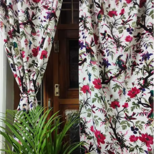 Customizable Luxury <b>White</b> <b>Velvet</b> <b>Curtains</b> Boho Bird Print Vintage Style Cotton Drapes for Living Room and Bedroom Decor - Product Image 5