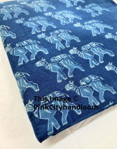 By the Yard Fabric Cotton Blue Royal Natural Indigo Hand Block Indian Cloth for Women Dress Material Curtain Fabric - Product Image 1