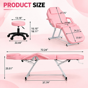 Camilla de Masaje Ajustable de 3 Secciones con Taburete Hidráulico y Reposacabezas Extraíble para Uso en Salones de Belleza, Tatuajes y Spas - Product Image 4