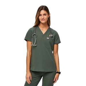 Conjunto de exfoliación médica con cuello en V verde oscuro para mujer con uniforme de hospital y clínica de bolsillo Huzaifa - Product Image 1