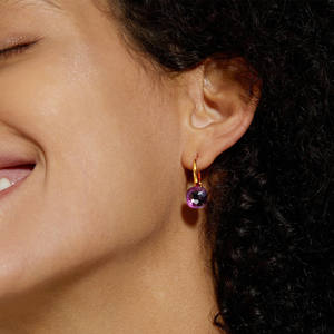 ALLNOEL Boucles d'oreilles pendantes pour femme en argent sterling 925, classiques et adorables, avec améthyste verte et fuchsia, plaqué or avec design tombant - Product Image 3