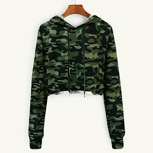Sudaderas cortas de felpa para mujer con diseños de camuflaje personalizados, sudaderas de felpa francesa para mujer con estampado de camuflaje de alta calidad - Product Image 4