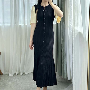 Sandro <b>Dress</b> Women Fashion Feminine Midi <b>Dress</b> Summer Ramadan <b>Long</b> Ice Silk Short Sleeved Knitted <b>Dresses</b> Robe - Product Image 2