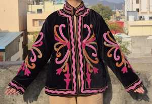 <b>Women</b>’s Hand Embroidered <b>Velvet</b> <b>Jacket</b> | Vintage Ethnic Floral Open Front Outerwear | Custom Wholesale Manufacturer - Product Image 4