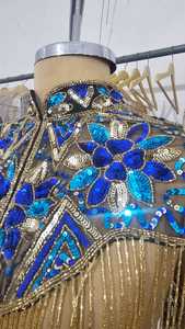 Belle Cape Burlesque élégante avec paillettes de brins perlés Silhouette droite attache le cou Festive Club Occasions Vêtements - Product Image 4