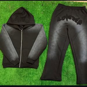 Custom Design Men's tracksuit Streetwear Acid Wash Cotton Drop Shoulder Hoodie 400gsm Heavy Weight for Men <b>large</b> size tracksuit - Product Image 2