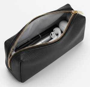 Bolsa de Maquillaje Pequeña Plegable de Cuero Negro Resistente al Agua, Bolsa de Cosméticos de Viaje con Cierre, Organizador de Bolsillo, Estuche para Dispositivos Tecnológicos - Product Image 3