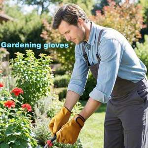 Guantes de trabajo de cuero: guantes gruesos de piel de vaca ideales para conducir, cortar madera, trabajar en el jardín, resistentes a perforaciones, correa ajustable - Product Image 3