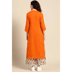 ชุดคุรตะผ้าฝ้ายทรงตรงสีส้มสำหรับผู้หญิง แขนสามส่วน สำหรับฤดูใบไม้ผลิ/ฤดูร้อน - Product Image 6