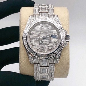 Baguette Vvs Moissanite นาฬิกากลไกอัตโนมัติทำจากเพชรทันสมัยหรูหราฮิปฮอปวิบวับจากอินเดีย - Product Image 1