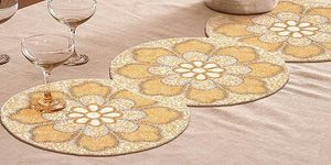 Handmade Wedding <b>Dining</b> <b>Table</b> Decorative <b>Runner</b> Christmas Floral Beaded <b>Runner</b> Leaves Design for Fancy Tablescape for Weddings - Product Image 3