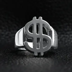 Gioielli all'ingrosso anello da uomo con segno di denaro in acciaio inossidabile di alta qualità di alta qualità richiesto