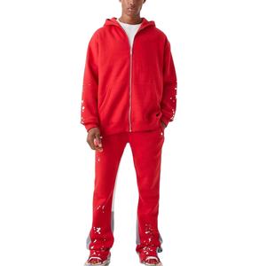 Chándal OEM de alta calidad de algodón/poliéster para hombre, sudaderas con cremallera completa, ropa deportiva acampanada para hombre, chándales deportivos ajustados personalizados - Product Image 1