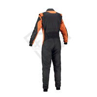 Combinaison de course professionnelle orange et noire ignifuge pour karting, combinaison respirante pour équipes de sport automobile sur circuit
