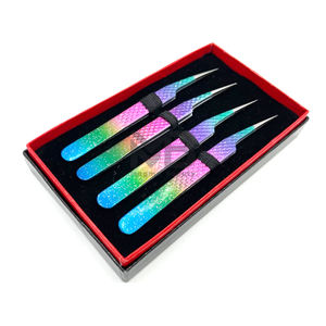 Puntas De astilla recubiertas de polvo de dos tonos de aislamiento recto agarre de diamante pinzas de extensión de pestañas de acero inoxidable japonés personalizadas - Product Image 6