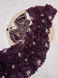Sari de Satén de Estilo Auténtico, Último Modelo, con Blusa Exclusiva, el Más Vendido, para Fiestas, Bodas, Ropa Étnica para Mujer - Product Image 2