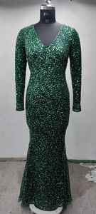 Elegante vestido de noche de longitud completa para mujer, malla polivinílica transpirable con perlas bordadas, abalorios, antiestático para uso en fiesta de cóctel - Product Image 4